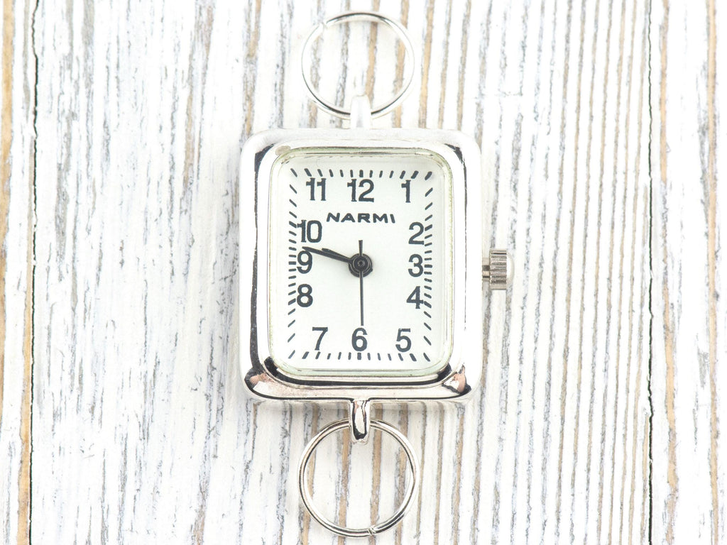 White Dial Silvertone Square Watch Face • DIY Beading Watch • Jewelry Making • Analog • Loops and Battery Included