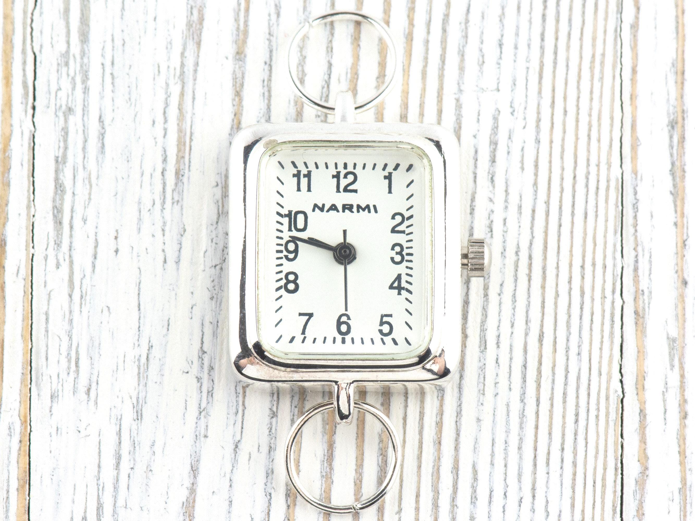 White Dial Silvertone Square Watch Face • DIY Beading Watch • Jewelry Making • Analog • Loops and Battery Included