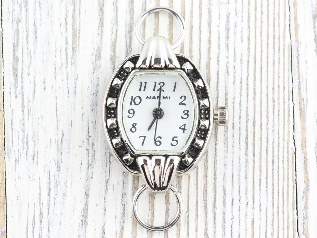 White Dial Silvertone Square Watch Face • DIY Beading Watch • Jewelry Making • Analog • Loops and Battery Included