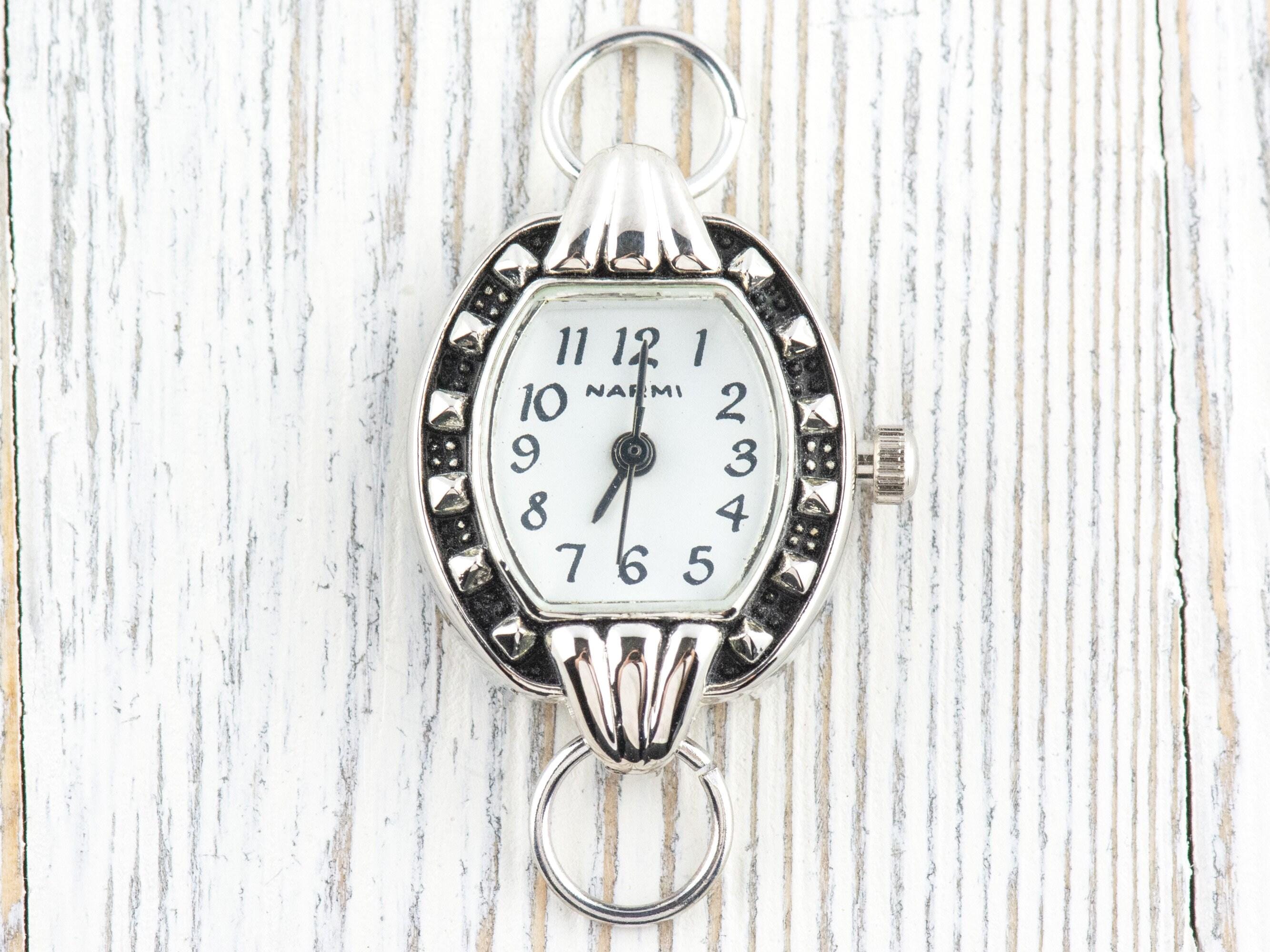 White Dial Silvertone Square Watch Face • DIY Beading Watch • Jewelry Making • Analog • Loops and Battery Included