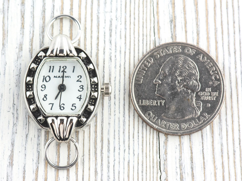 White Dial Silvertone Square Watch Face • DIY Beading Watch • Jewelry Making • Analog • Loops and Battery Included