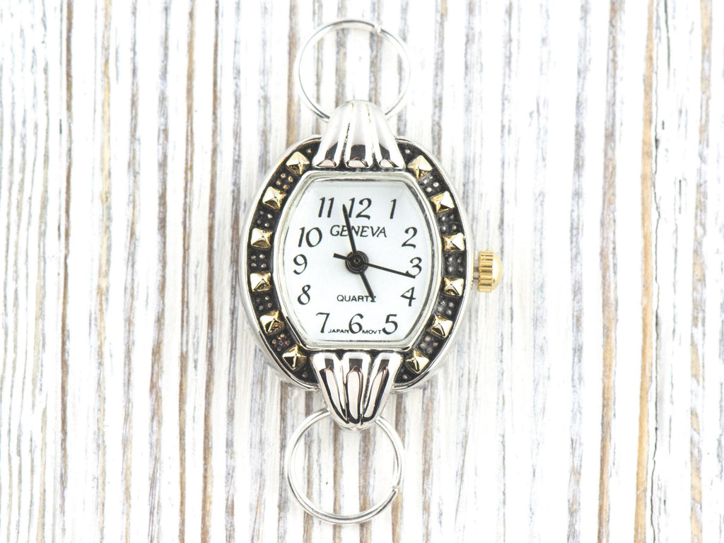 White Dial Two-Tone Square Watch Face • DIY Beading Watch • Jewelry Making • Analog • Loops and Battery Included