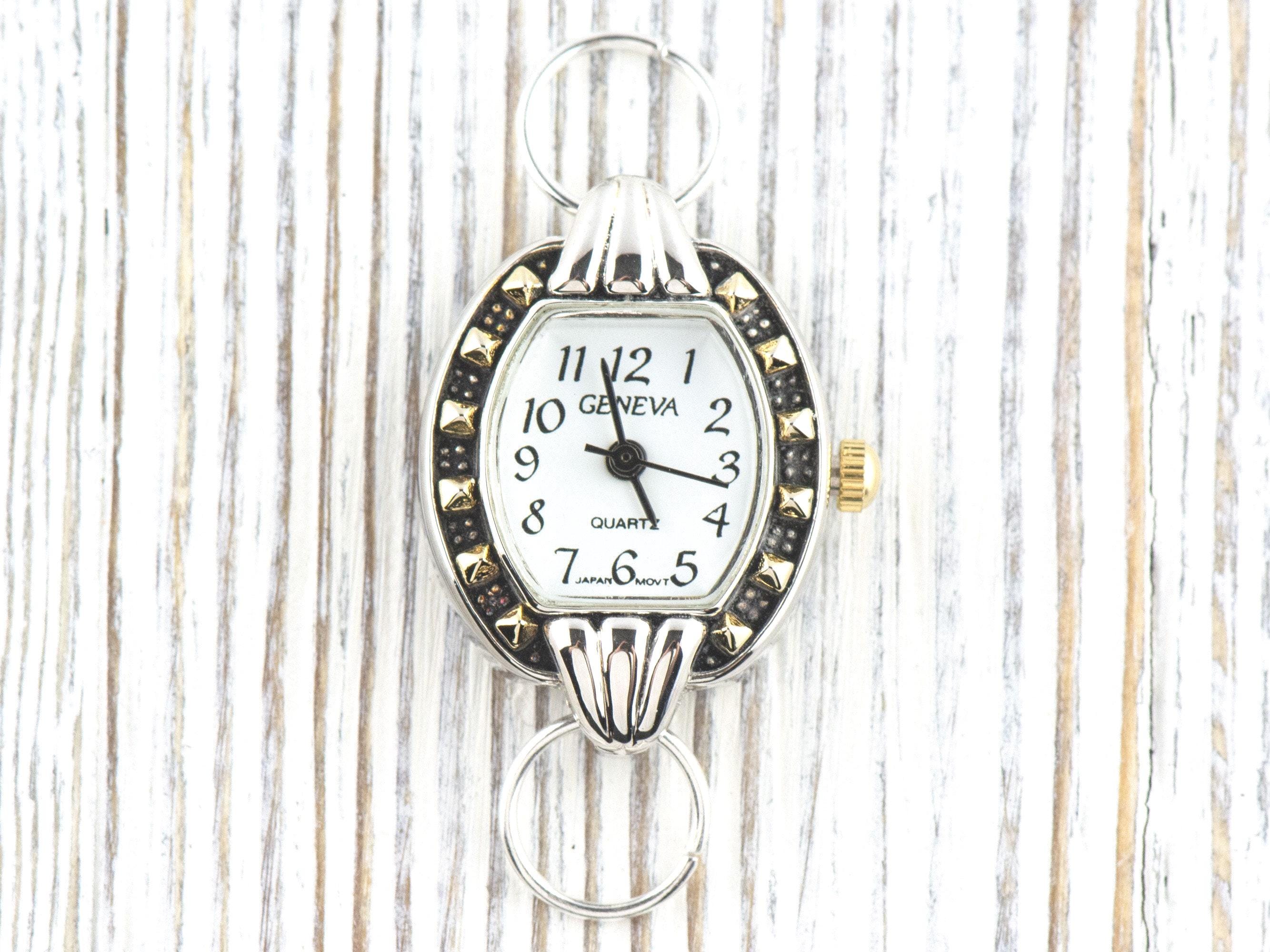 White Dial Two-Tone Square Watch Face • DIY Beading Watch • Jewelry Making • Analog • Loops and Battery Included
