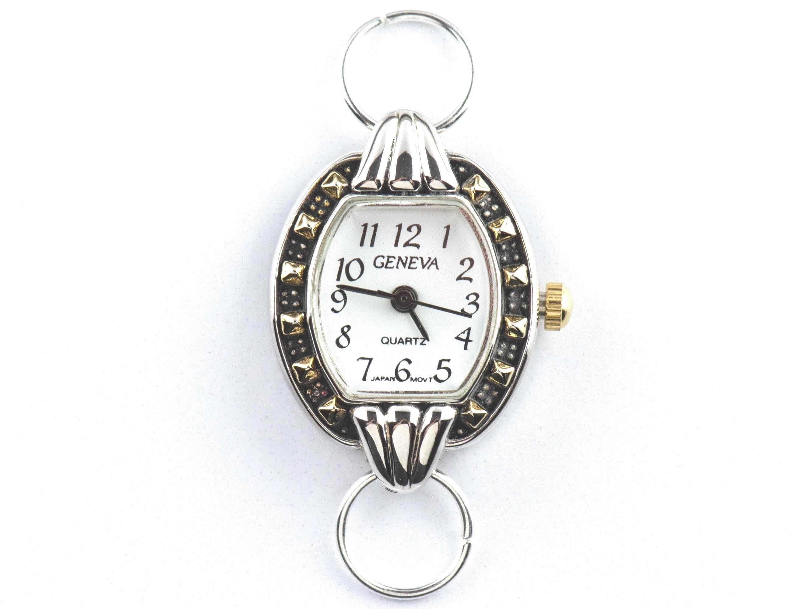White Dial Two-Tone Square Watch Face • DIY Beading Watch • Jewelry Making • Analog • Loops and Battery Included