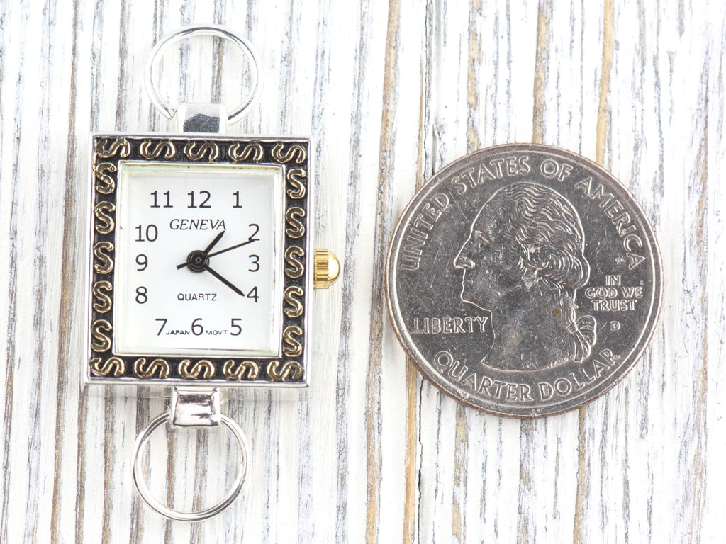 White Dial Two-Tone Square Watch Face • DIY Beading Watch • Jewelry Making • Analog • Loops and Battery Included