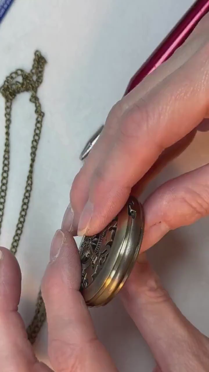Woodland Bronze Pocket Watch Long Necklace / Unique Watches / Nature Inspired Jewelry / Large Pocket Watch